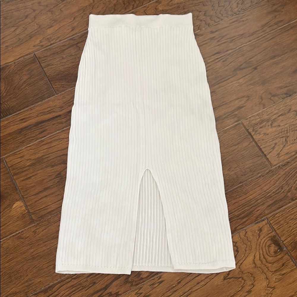 Free People Cream Ribbed Midi Skirt
